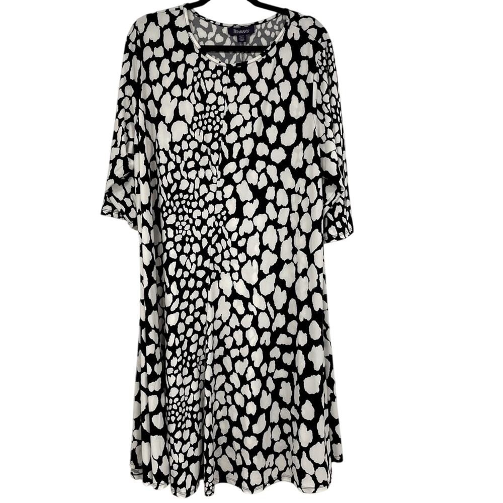 Roamans Black & White Spotted Stretch Midi Dress 3/4 Sleeve Womens 22P